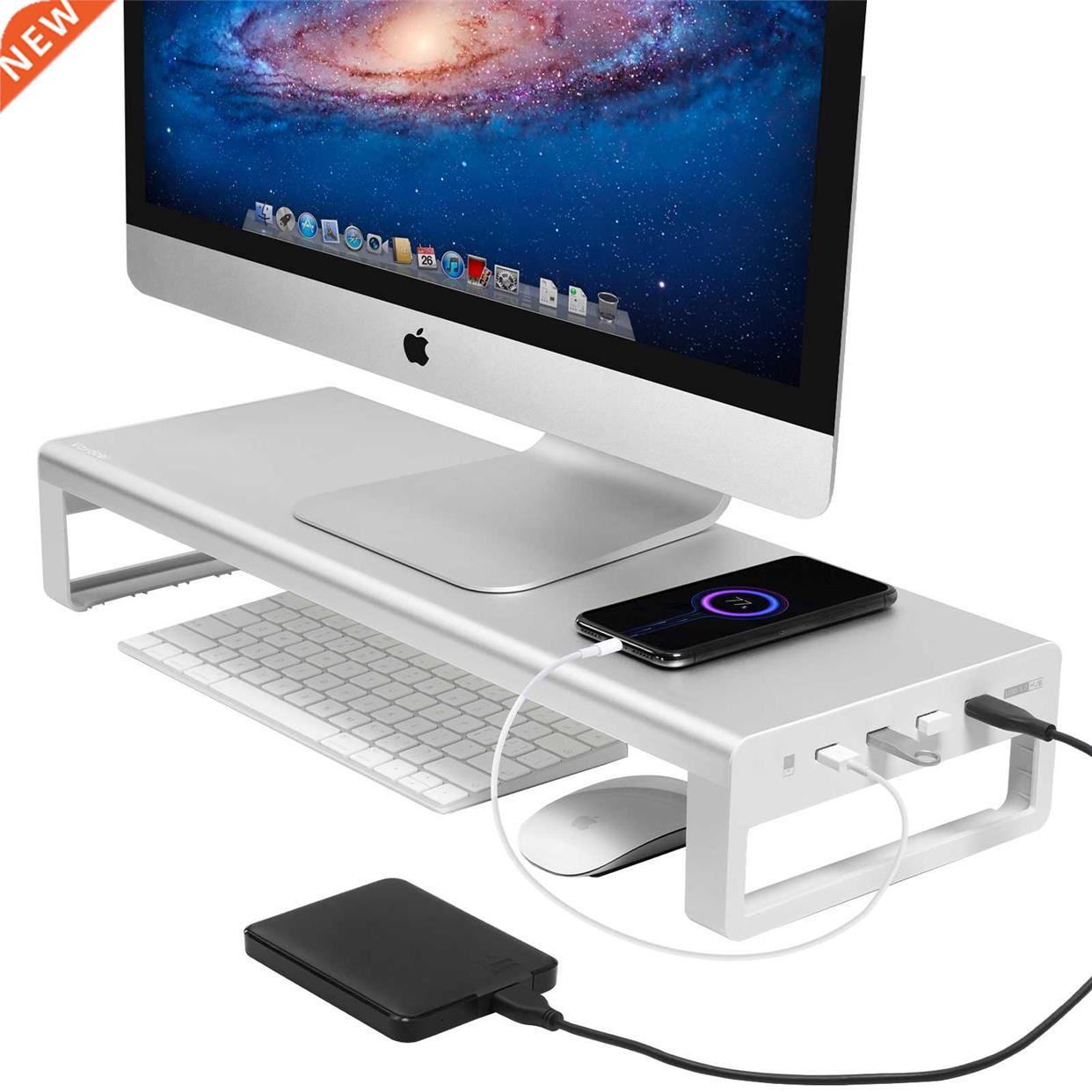 Aluminum Monitor Stand Metal Riser with USB 3.0 Support Tra
