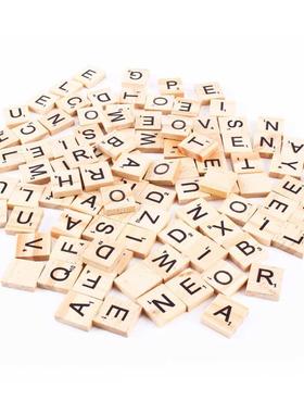 100pcs Wooden Alphabet Scrabble Tiles Black Letters & Nu