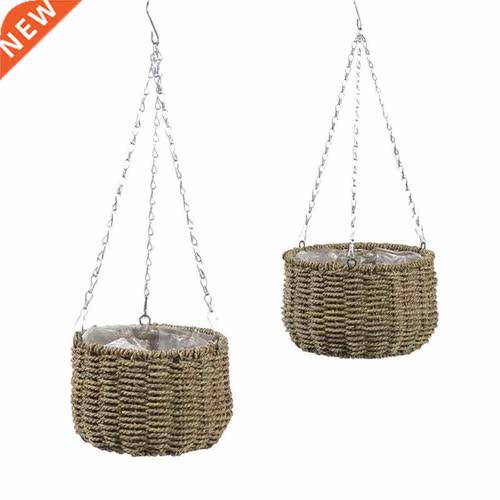 Handmade Grass Woven Hanging Planter Basket Plant Flower Pot