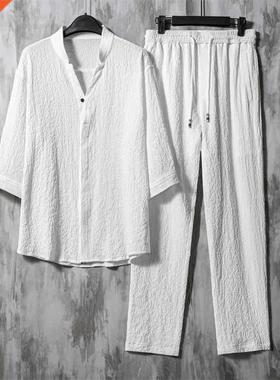 Men	s Suit Chinese Style Retro Loose Men Half Sleeve Ice