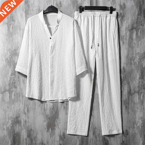 Men	s Suit Chinese Style Retro Loose Men Half Sleeve Ice