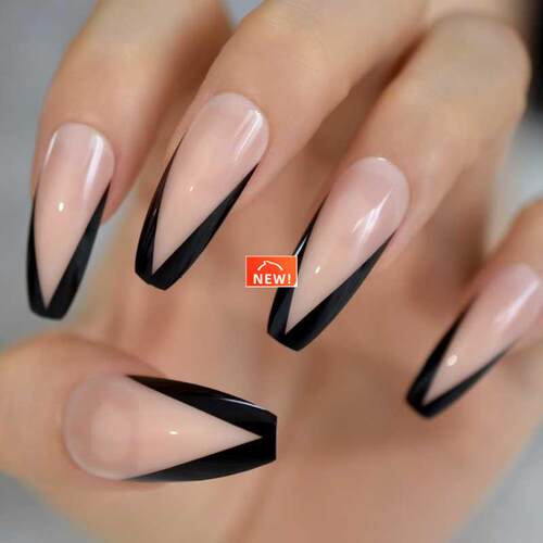 Ballerina False Nails Nude Large V Shape Extra Long Coffin