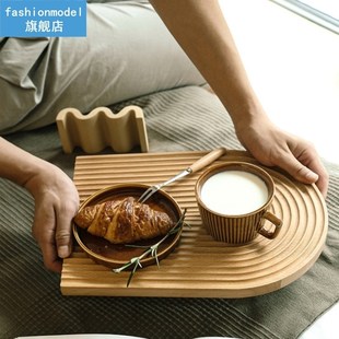 Storage Tray Water Ripple Rectangle Wooden Tea Tray Serving