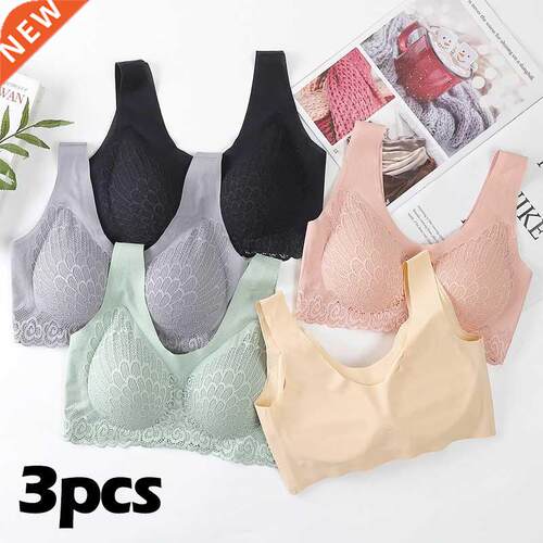 Vp Lnk 3pcs Plus sze Latex Bra Seamless Bras For Women Un