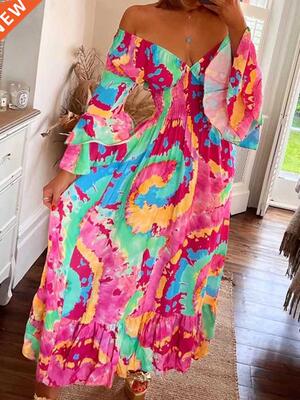 Elegant Off Shoulder Flared Sve Long Dress Women Fashion