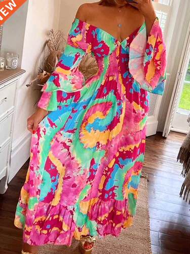 Elegant Off Shoulder Flared Sve Long Dress Women Fashion