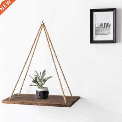 Wooden Rope Swing Wall Hanging Plant Flower Pot Tray Mounted