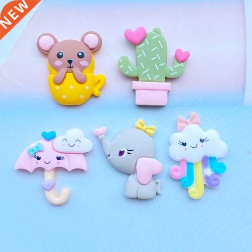 10Pcs Kawaii Resin Mixed Cartoon Animal Series Flat Back Cab