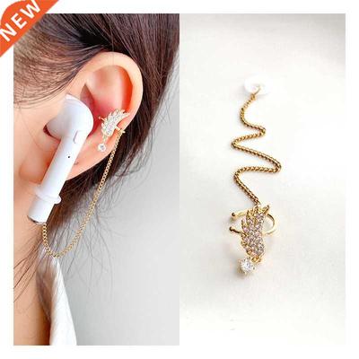 Gold Plated Dangle Earrings Earphone Holder Strap Charm Stud