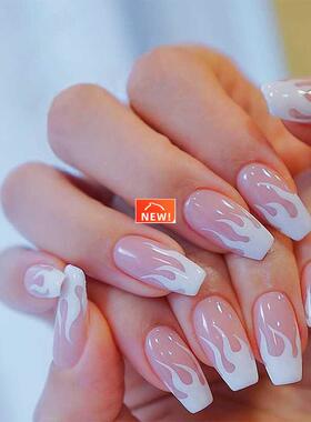 24PCs/box Pink Fire Fake Nail with Glue Women Nail Art