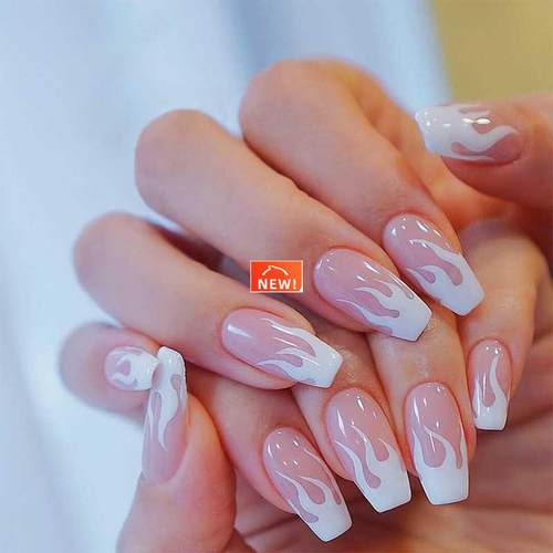 24PCs/box Pink Fire Fake Nail with Glue Women Nail Art