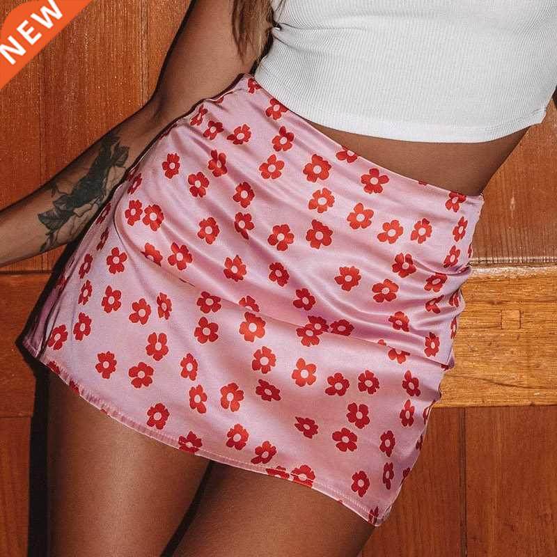 Floral Print A Line Mini Skirt Women Summer Casual High Wais