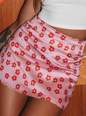 Floral Print A Line Mini Skirt Women Summer Casual High Wais