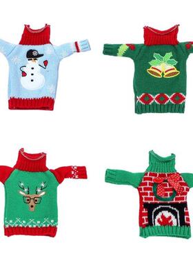 Chrstmas Kntted Garland Bells Red Wne Set New Year Snowma