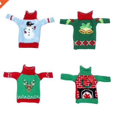 Chrstmas Kntted Garland Bells Red Wne Set New Year Snowma