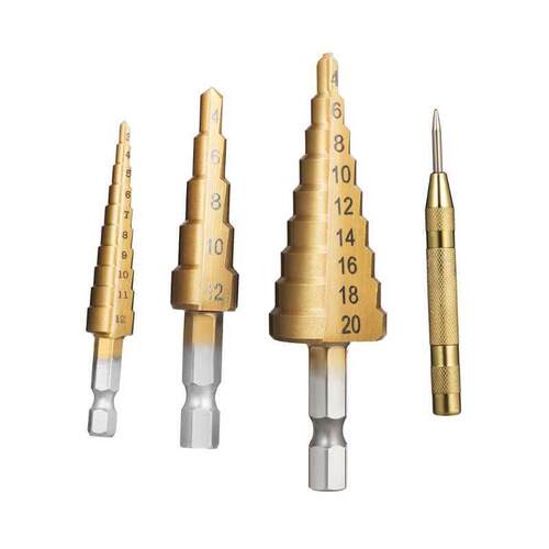4pcs/set Hexagonal Shank Straight Flute Step Drill Titanium