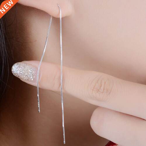New Minimalist Silver Color Chain Long Tassel Drop Earring F