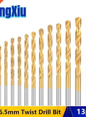 13/50pcs 1-6.5mm Titanium Coated HSS Twist Drill Bit Set Rou