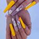 Coffin False Nails 24pcs Flower Long yellow designs Extra