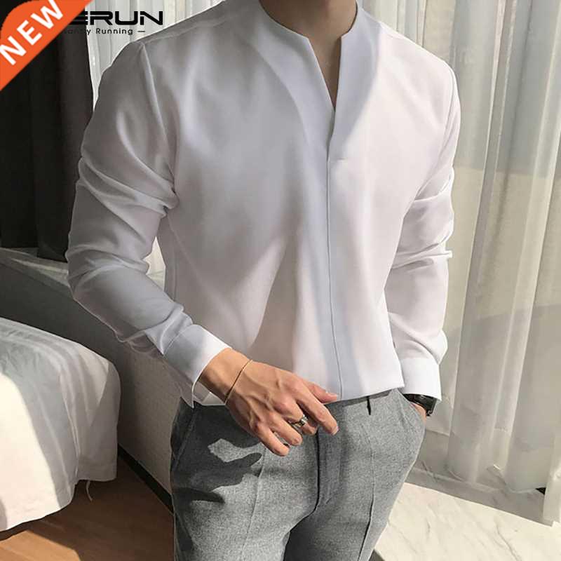 INCERUN Fashion Men Shirt 2022 V Neck Long Sleeve Brand Casu