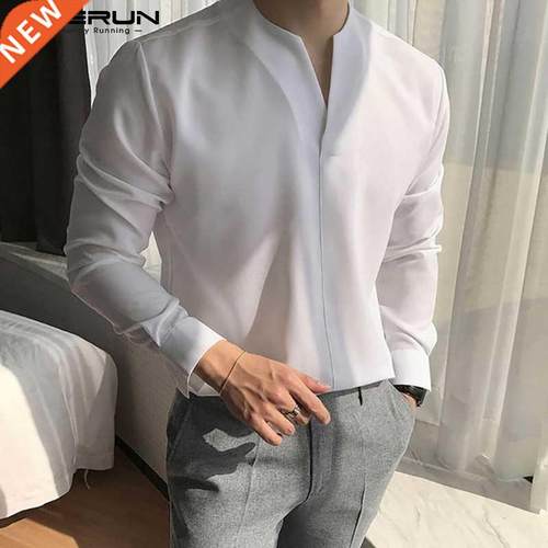 INCERUN Fashion Men Shirt 2022 V Neck Long Sleeve Brand Casu