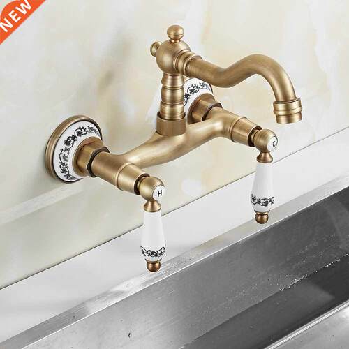 Wall Mount Antique Faucet Ceramic Handle Antique Brass Kitch