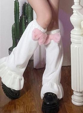 1 Pair Women Leg Warmers Pink Bow Plush Japanese Harajuku St