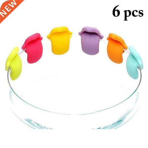 6PCS New Creative Wine Glass Charm Reusable Tongue Shape Win