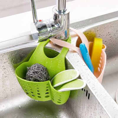 Adjustale Sink Sponge Rack?Hanging Tap Strainer Organizer F