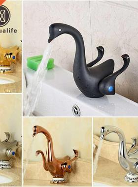 Cute Duck Shape Double Handles Bathroo Vessel Sink Faucet