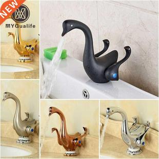 Double Handles Bathroo Cute Sink Shape Vessel Faucet Duck