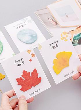 2PC Emulational Maple Ginkgo Leaves Memo Notes Pad Bookmark
