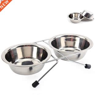Dog Feeder Feeding Drinking Silver Stainless Steel With Brac