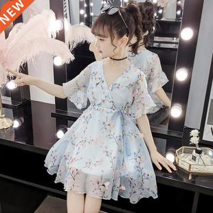2022 Summer kids baby chiffon floral Girls clothes mesh Dres