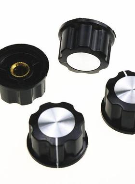 5 Pcs Black Silver Tone 19mm Top Rotary Knobs 适用于 6mm Dia