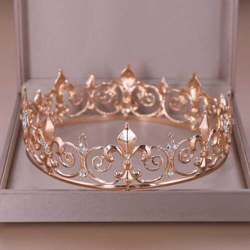 Ailiride Gold Round Crown King Queen Wedding Tiara ride He