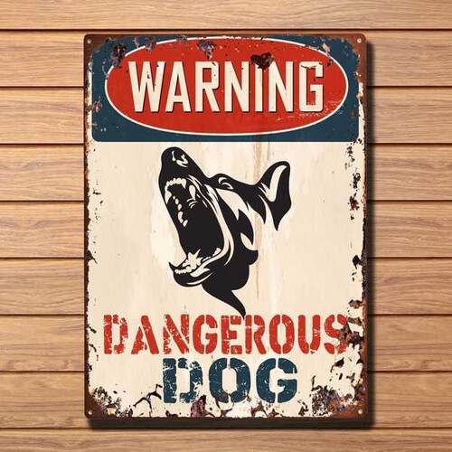 Warning Dangerous Dog Plate Sign Rustic Chic Sign Home Door