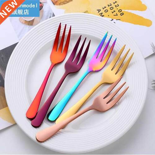 8Pcs Cake Fork Stanless Steel Dessert Fork Color Tea Fork R