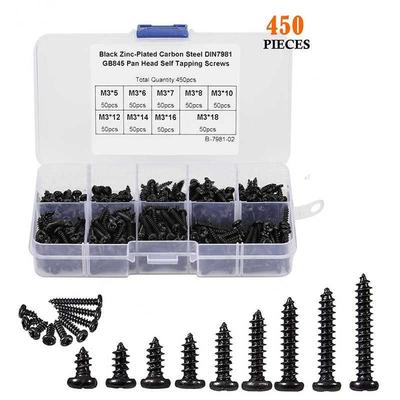 450PCS Black Carbon Steel Pan Head Round Head Self Tapping S
