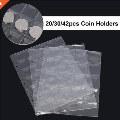 1 Page 20/0/42 Pockets Plastic Coin Holder Sheet For Storag