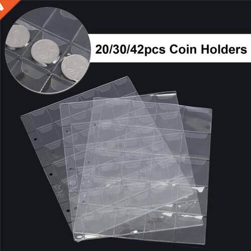 1 Page 20/0/42 Pockets Plastic Coin Holder Sheet For Storag
