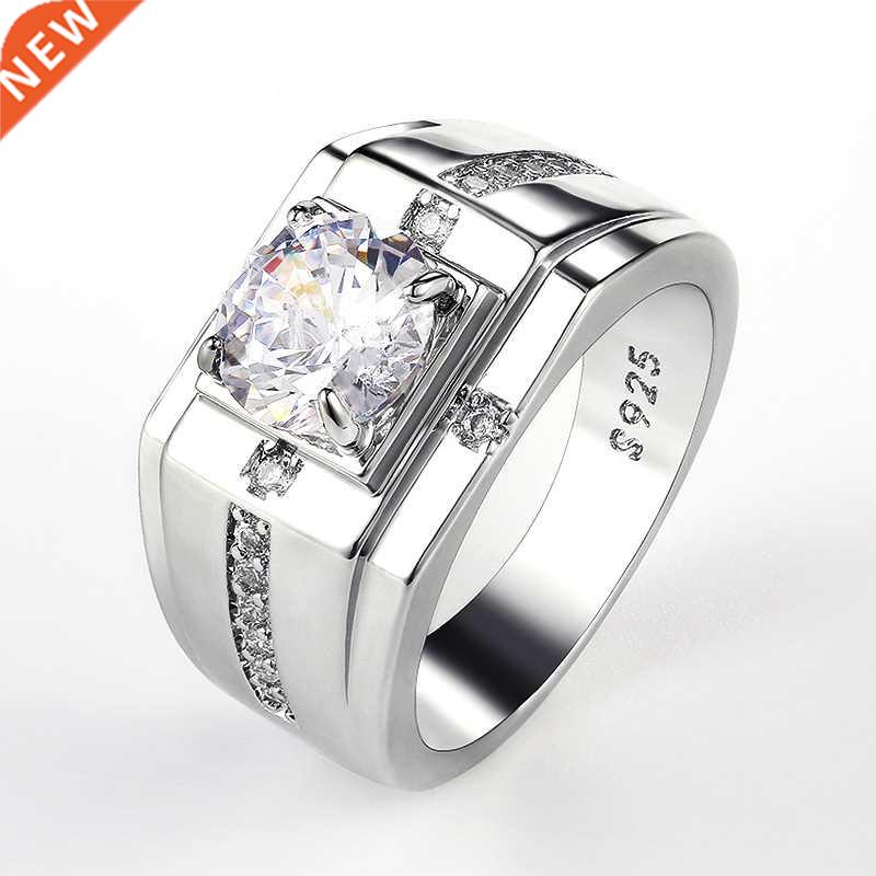 Huitan Luxury Silver Color Round Cubic Zircon Rings for Men