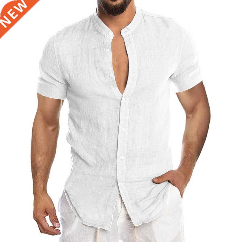 High quality summer cotton and linen short-sleeved shirt men