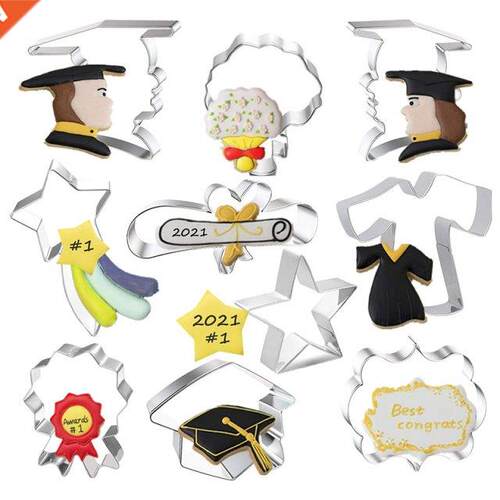 10 Pieces Graduation Cookie Cutters, Stainless Steel Molds G