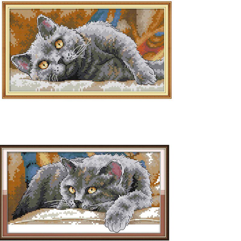 Lazy Cat DIY Handmade Needlework Counted 14CT Printed Cross