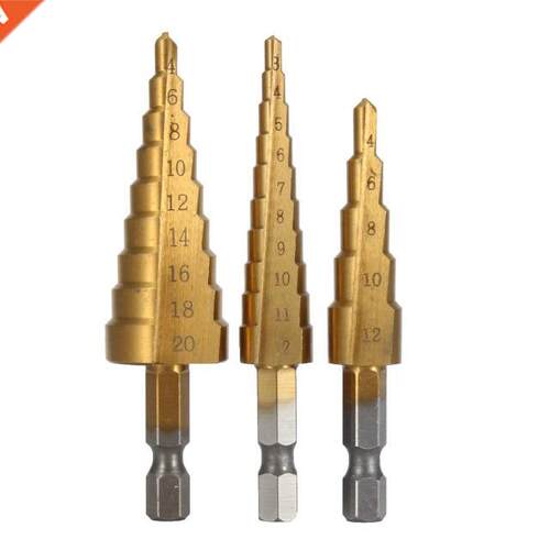 3pcs HSS Titanium Coated Step Drill Bit 3-12 4-12 4-20 Drill