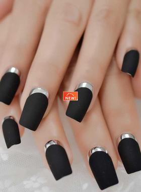 Matte Square Fake Nails Medium Long Size French Moo Nail