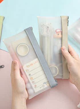 Simple Transpent TPU Leather Korean Fashion INS Pencil Bag
