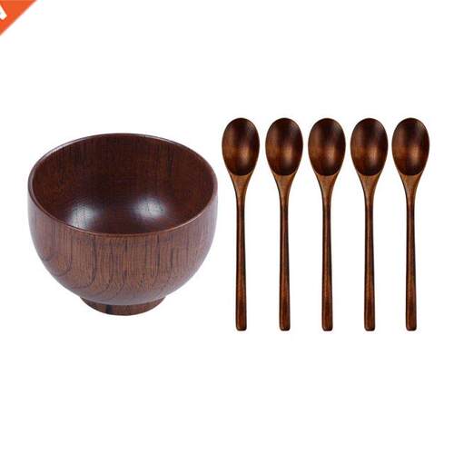 6Pcs Wooden Tableware: 1 Pcs Bowls Soup Bowl Healthy Food Co