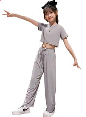 Kids Summer Clothes Solid Color Suit For Girls Tshirt + Pant